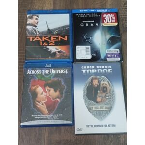 Action Blu-ray DVD Movie Lot: Taken 1 & 2, Gravity, Across the Universe, Top Dog